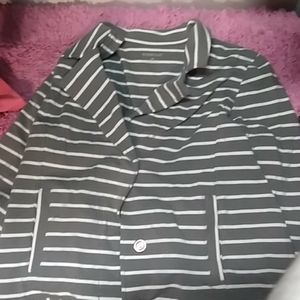 Grey and white blazer.